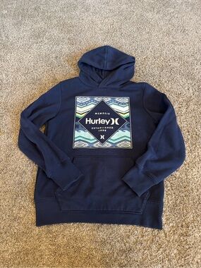 Hurley Navy Pullover Hoodie with Geometric Logo Panel